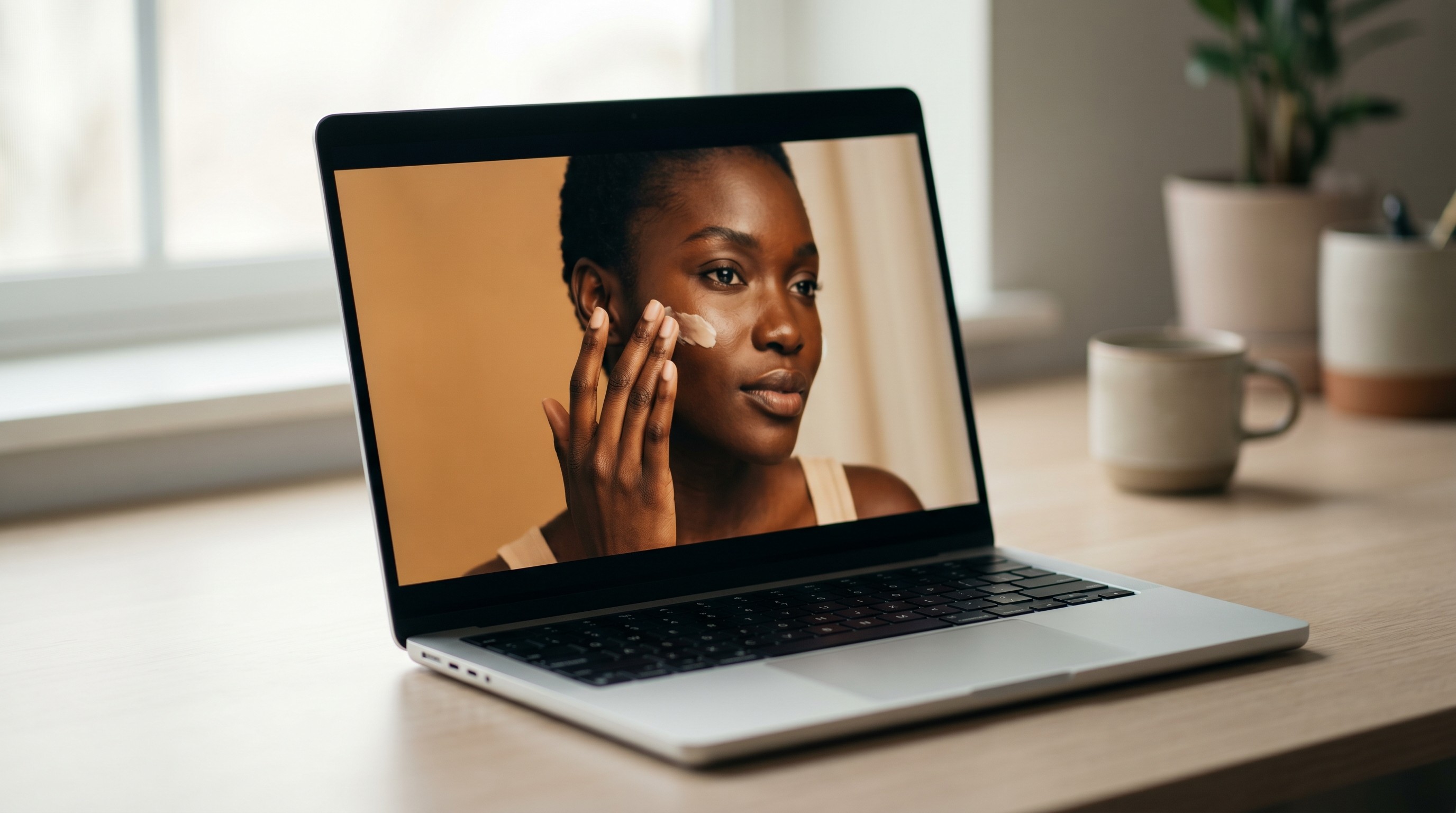 Laptop displaying an online skin education course